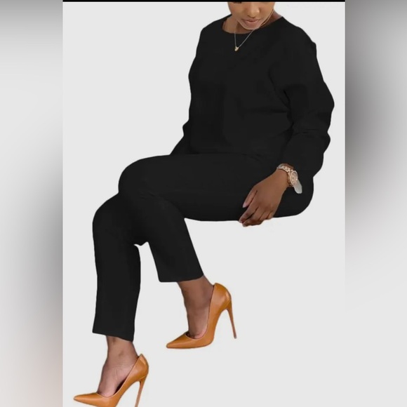 Casual Two-piece Set, Crew Neck Long Sleeve Top & Slant Pockets Pants Outfit - Picture 6 of 8